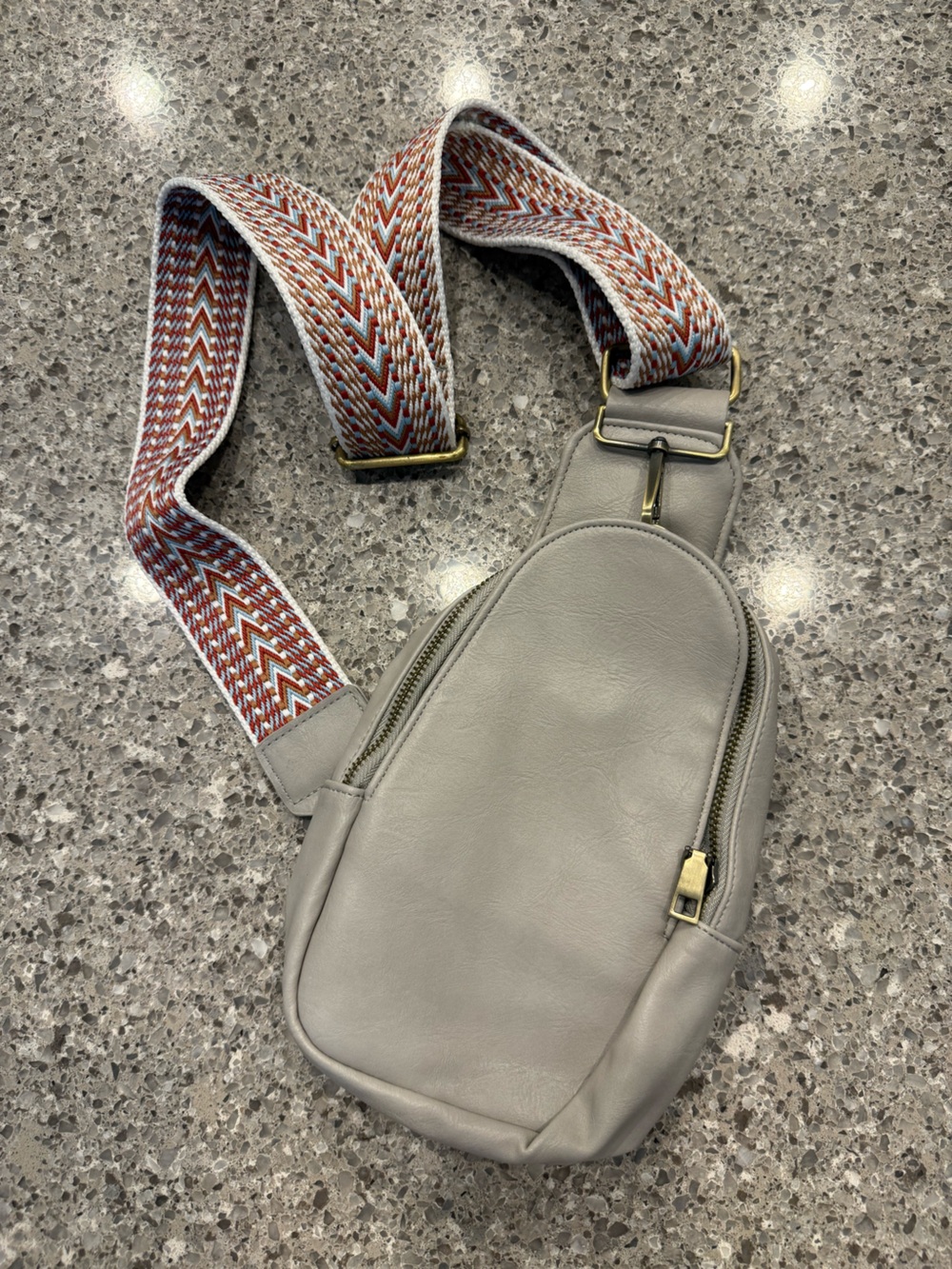 Light Gray Sling Bag For Woman With Aztec Adjustable Strap, NWOT